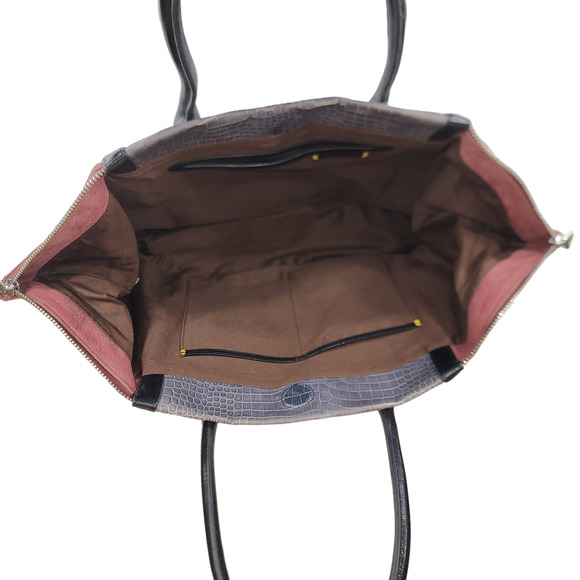 Pour La Victoire Maison Croc Embossed Tote Bag Brick Red Black Suede Leather - Picture 15 of 16